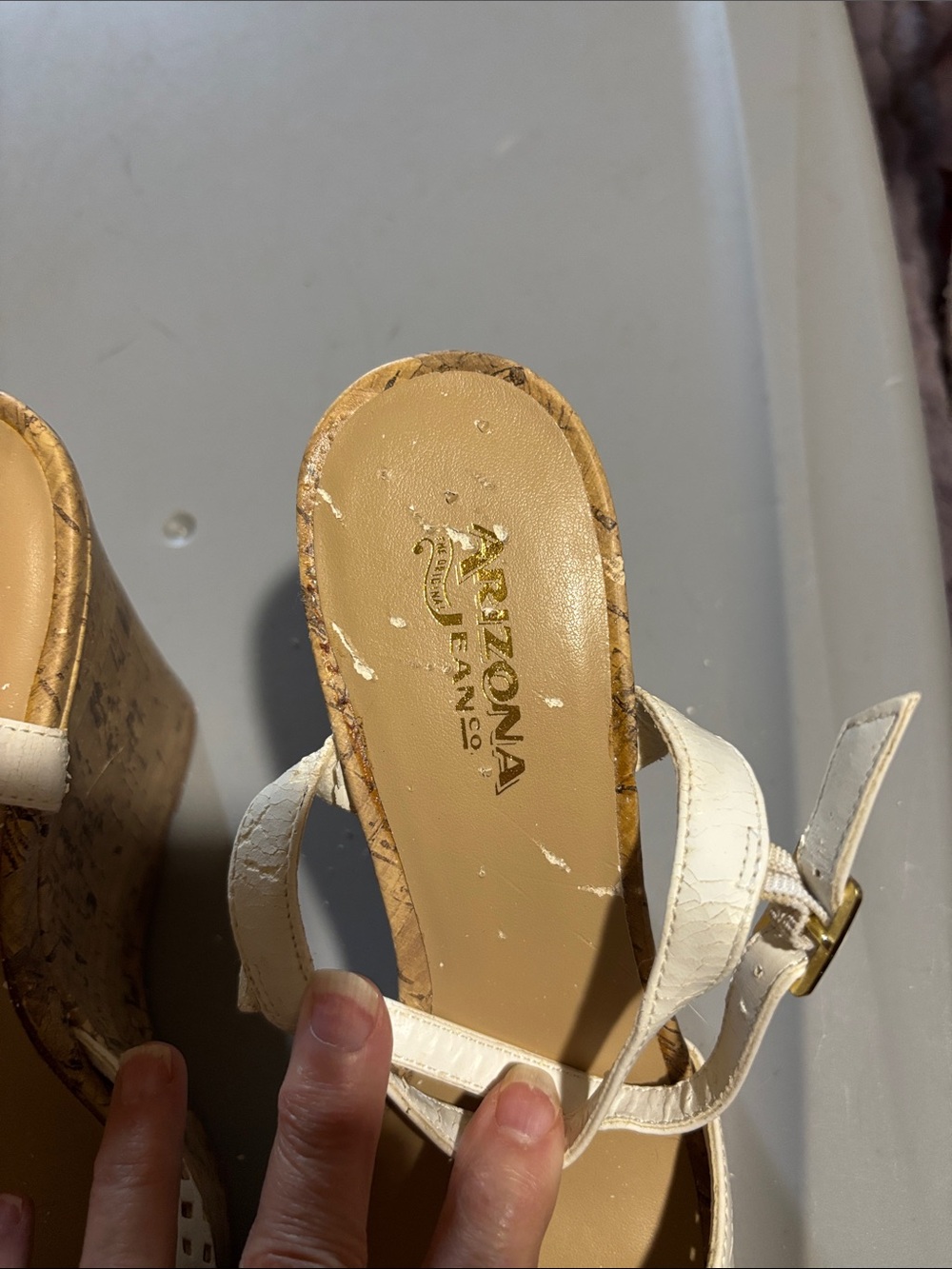Arizona Jean Company White Cork-Effect Wedge Sandals